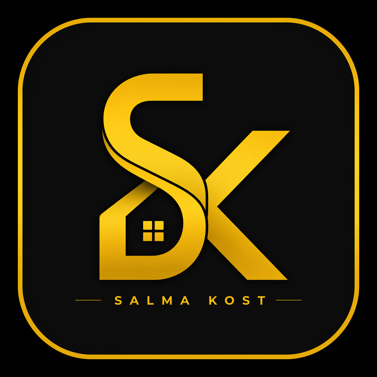 logo monogram salma kost dengan aksen emas